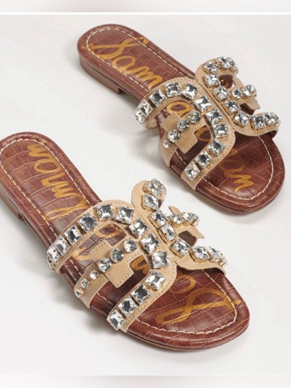 Sam Edelman Bay Jewel Embellished Slide Sandals Color Nude Gem size 8
